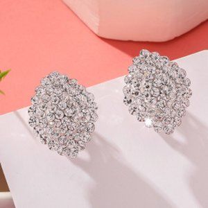 Sterling silver full diamond oval earrings